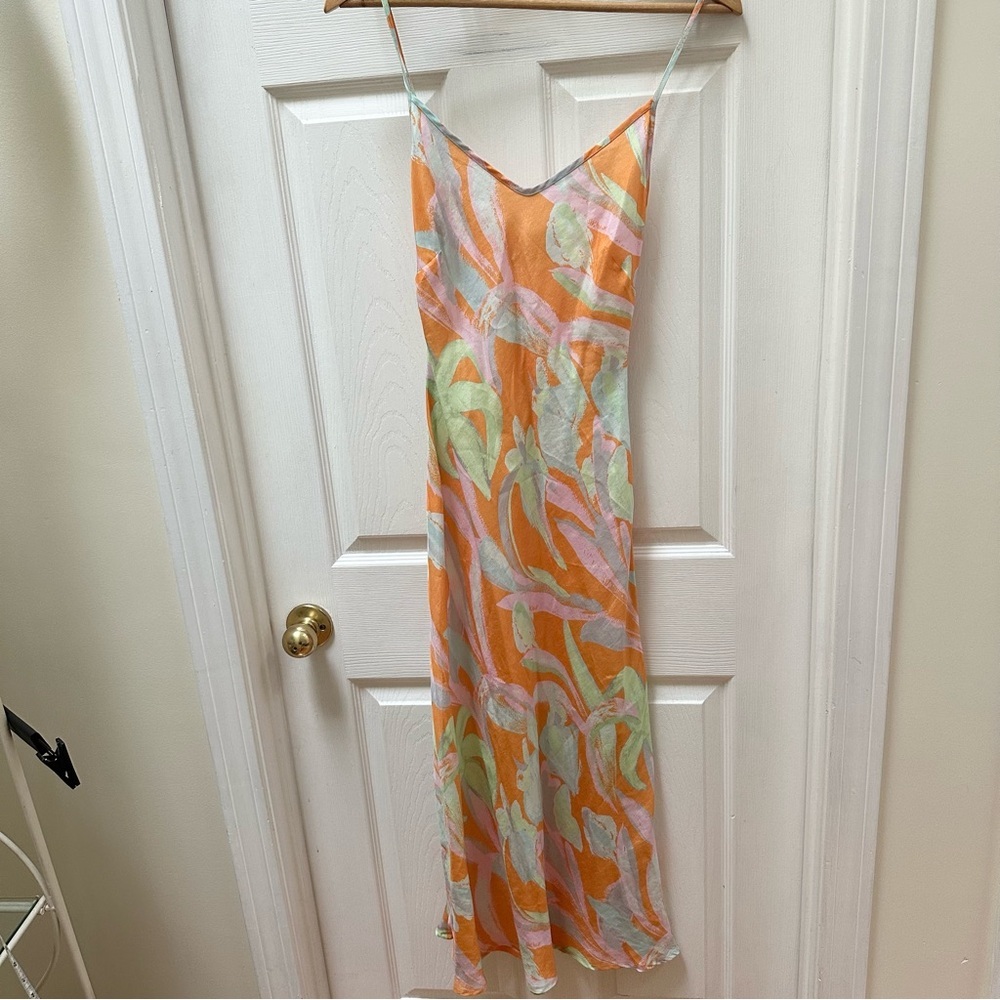 Untitled in Motion Orange Green yellow Women's Desire Slip Midi Dress XS floral - Picture 2 of 7